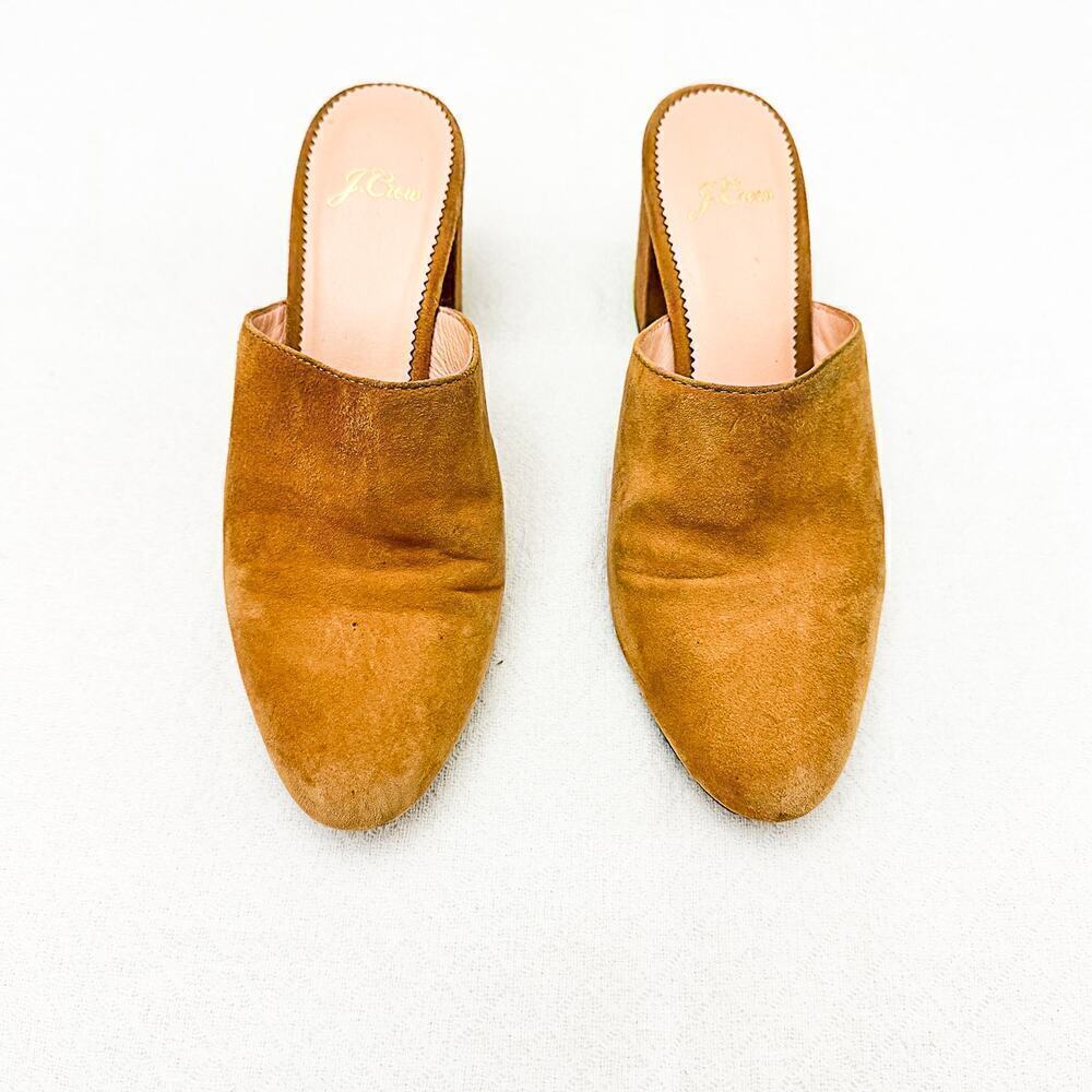 J. Crew Suede Round Toe Mules Slide On Heel Shoes Size 7 EUC